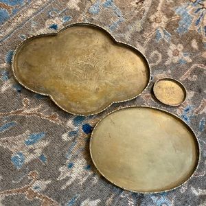 Vintage Brass Bamboo Tray Trio set of 3 embossed